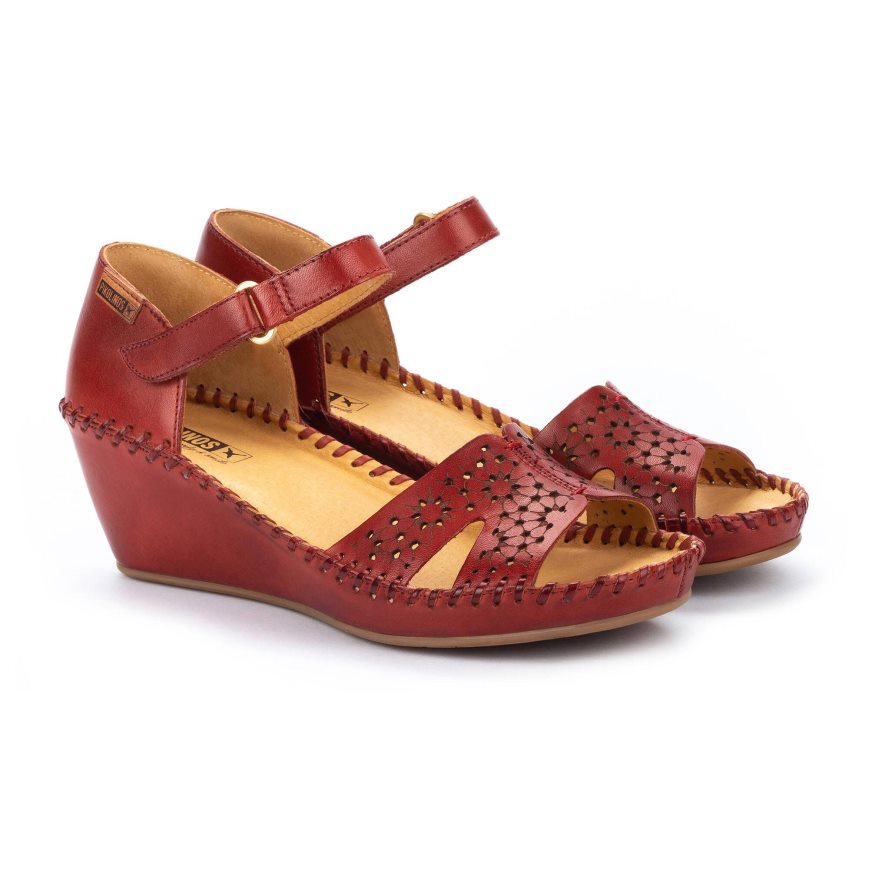 Women's Pikolinos MARGARITA Wedge Sandals Burgundy | NZ B793Q25